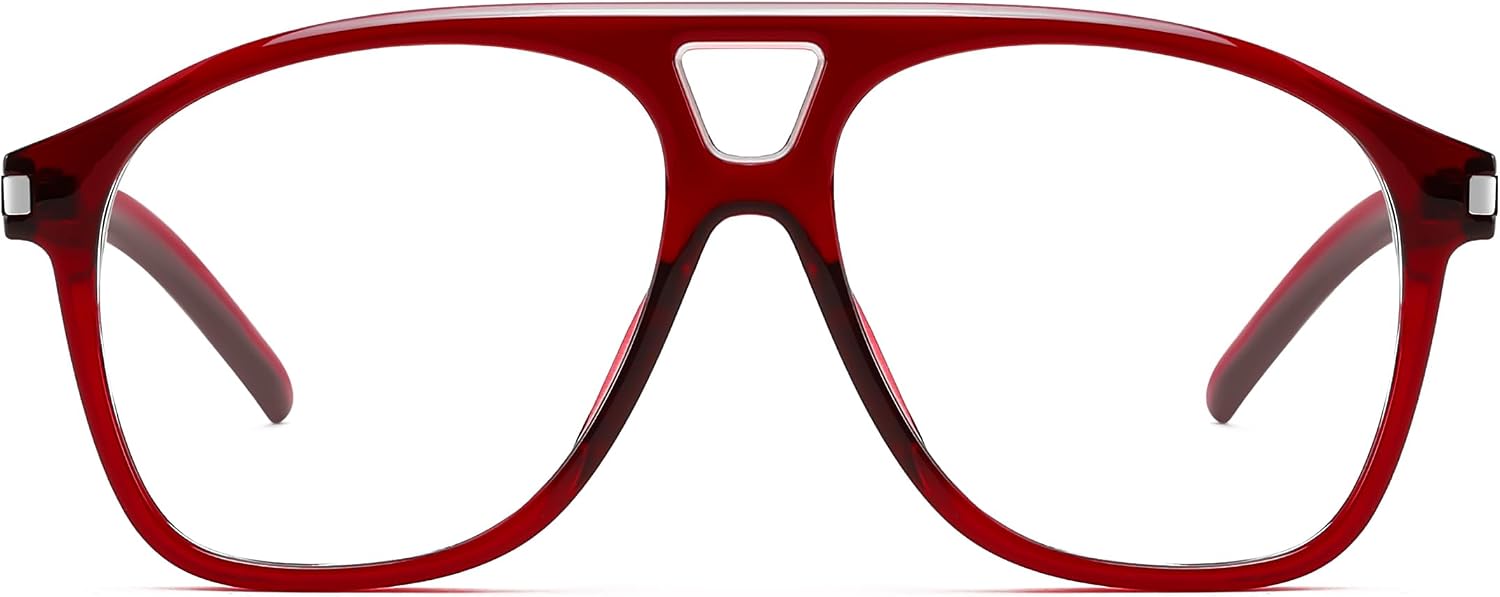 Transparent Red / 50 Millimeters | B0H875D51Z | FEISEDY Oversized Aviator Fashion Glasses for Women Men, Tortoise Trendy Eyeglasses, Retro Eyewear Frame for Daily Wear B0426