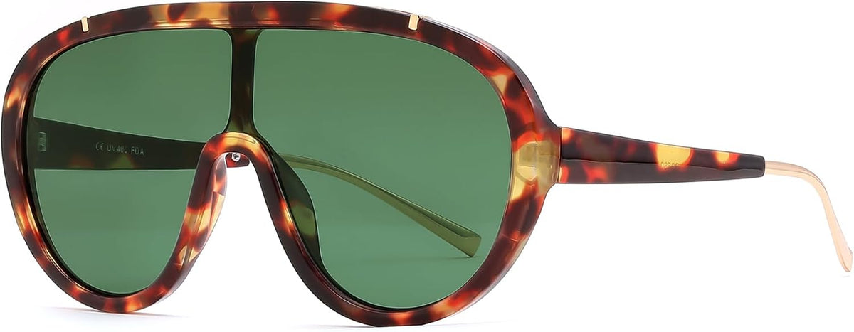 Leopard Green / 65 Millimeters | B0FX484B4T | FEISEDY Retro Oversized Sunglasses Women Men One Piece Frame B2580