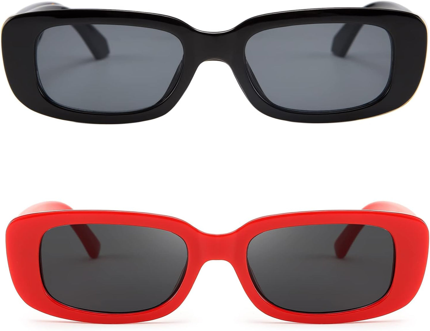 商品图片 2 | B09XM65NG6 | FEISEDY 2PACK Rectangle Retro Sunglasses 90s Chunky Small Cool Square Glasses B7039-F2