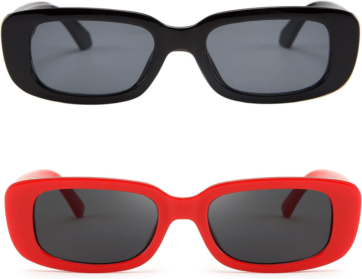 ÉÌƷͼƬ 2 | B09XM65NG6 | FEISEDY 2PACK Rectangle Retro Sunglasses 90s Chunky Small Cool Square Glasses B7039-F2