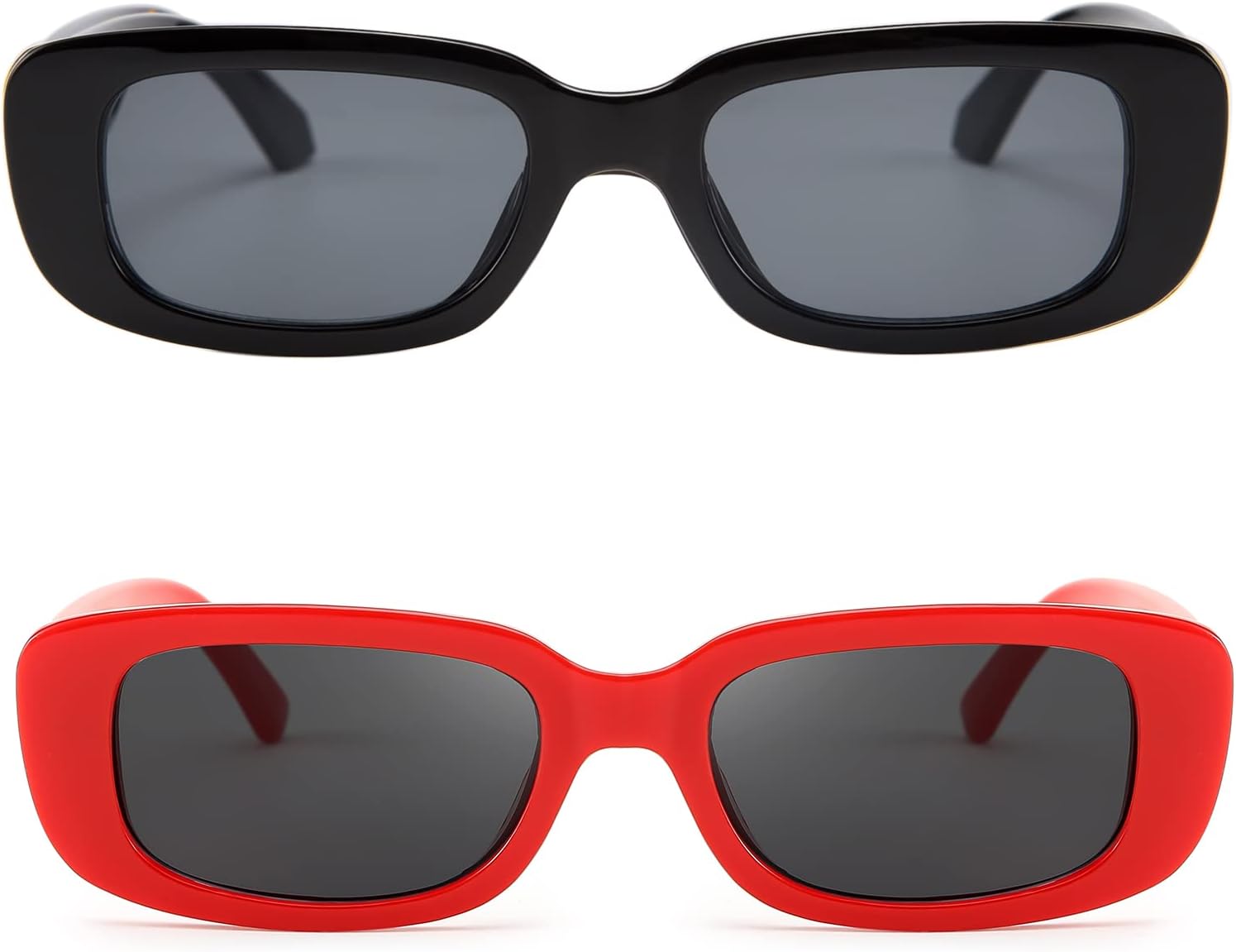 商品图片 2 | B09XM65NG6 | FEISEDY 2PACK Rectangle Retro Sunglasses 90s Chunky Small Cool Square Glasses B7039-F2