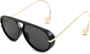 Black/Black / 62 Millimeters | B0F8N76J5J | FEISEDY Oversized Aviator Sunglasses With Earring Design for Women Large Big Frame Luxury Designer Shades for Ladies B0296
