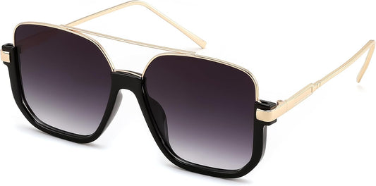 Black-gold Frame & Gradient Grey Lens / 57 Millimeters | B0GXYGJLHV | FEISEDY Retro Square Aviator Sunglasses for Women Men Y2K Oversized B0432