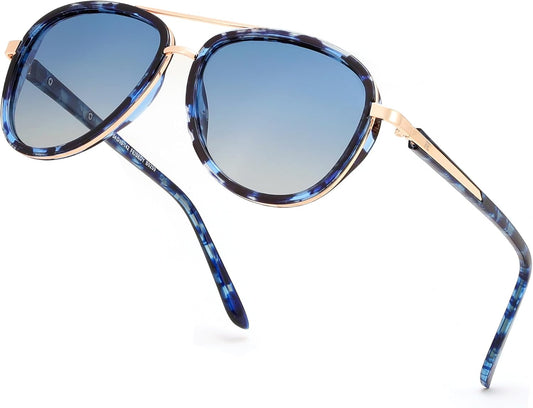 FEISEDY Retro Polarized Aviator Sunglasses for Women Men B0259 | |Vintage Shades |Polarized Lenses |UV400 Protection |Women & Men |Comes With A Storage Case |Gift |Daily Wear | BLUE Series - Blue Tortoise/Gradient Blue