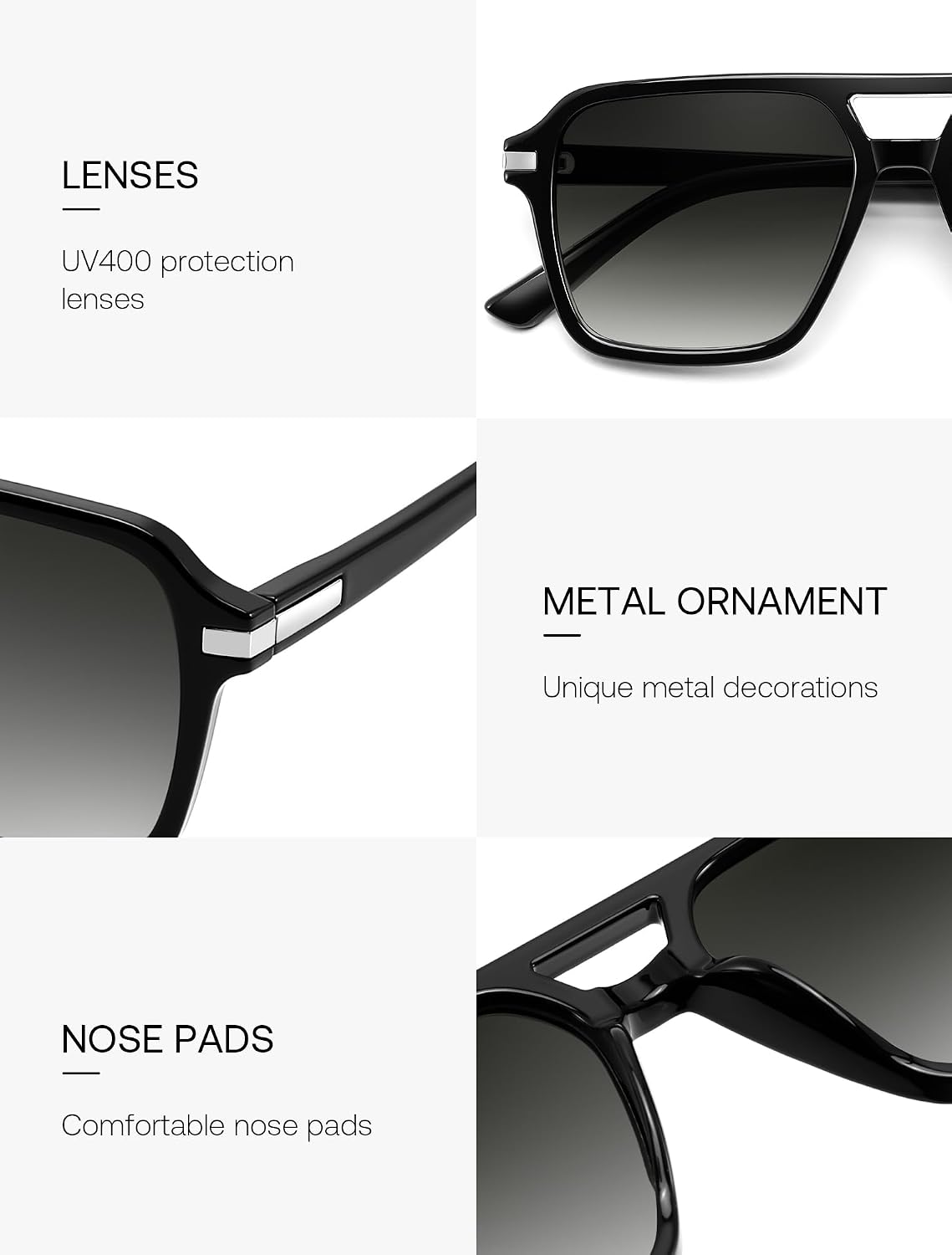 ÉÌƷͼƬ 5 | B0H1W78PMP | FEISEDY Retro Square Aviator Sunglasses Women Men 70s Trendy B0434