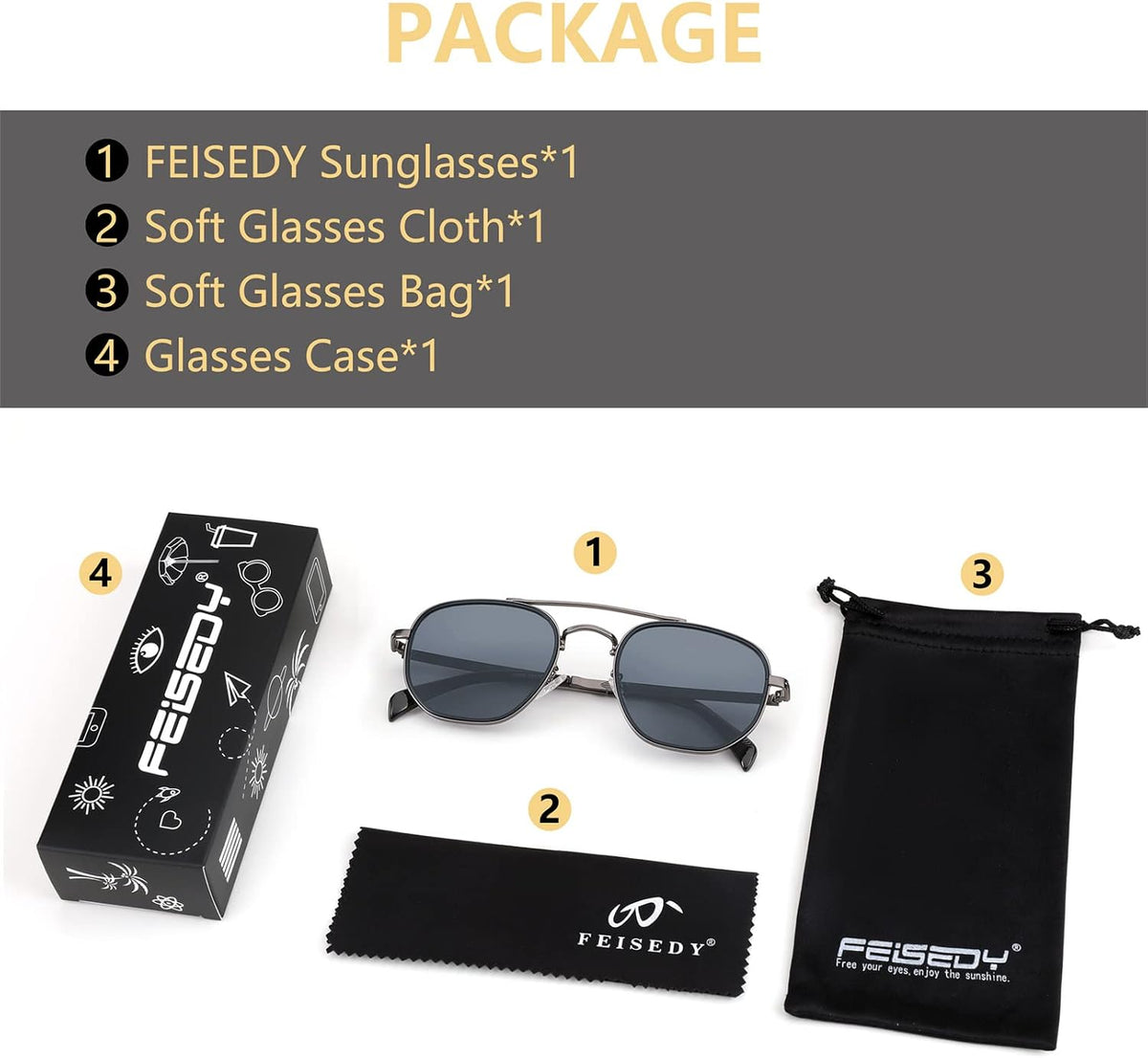 ÉÌƷͼƬ 27 | B0B38ZHMJL | FEISEDY Sunglasses Aviator Men Women 70s Sun Glasses Square Frame UV400 Protection B2953