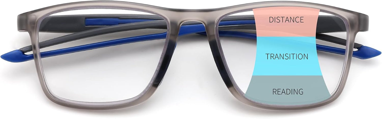 Grey / Rectangular / 3.5 x | B0GLFL7TZK | FEISEDY Progressive Multifocal Reading Glasses Blue Light Blocking B0397 | Sports Square Frame Near-Far Dual Use Blue Light Blocking Reading Glasses for Women Men