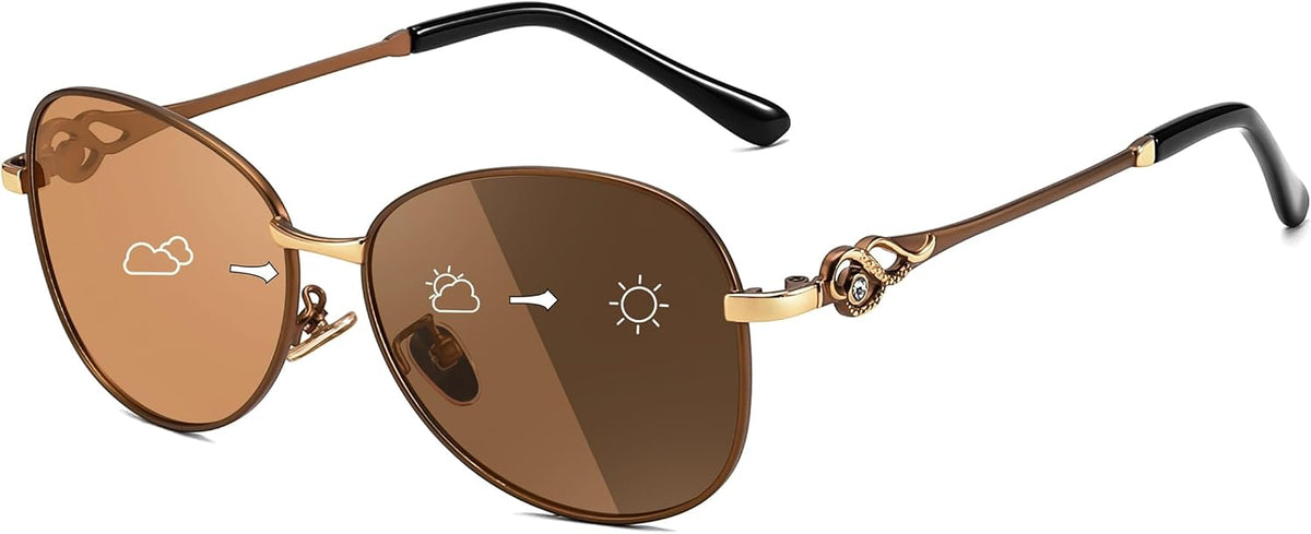 Metal Tea Gold Frame & Tea Lens / 57 Millimeters | B0CT2LDKF3 | FEISEDY Oval Photochromic Polarized Sunglasses Women Retro Metal Rhinestone Sunglasses Classic UV400 Protection B1119