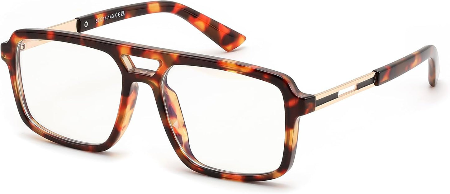 007 Tortoise Frame / 53 Millimeters | B0GLG38ZKZ | FEISEDY Retro Aviator Square Blue Light Glasses for Men Women B0209