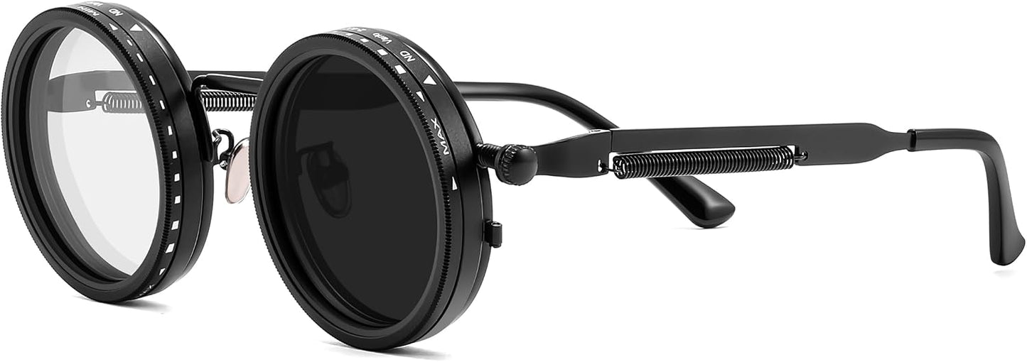 Black / 46 Millimeters | B0FK1DDVSV | FEISEDY Adjustable Sunglasses Polarized Men, Round Metal ND Filter B1400