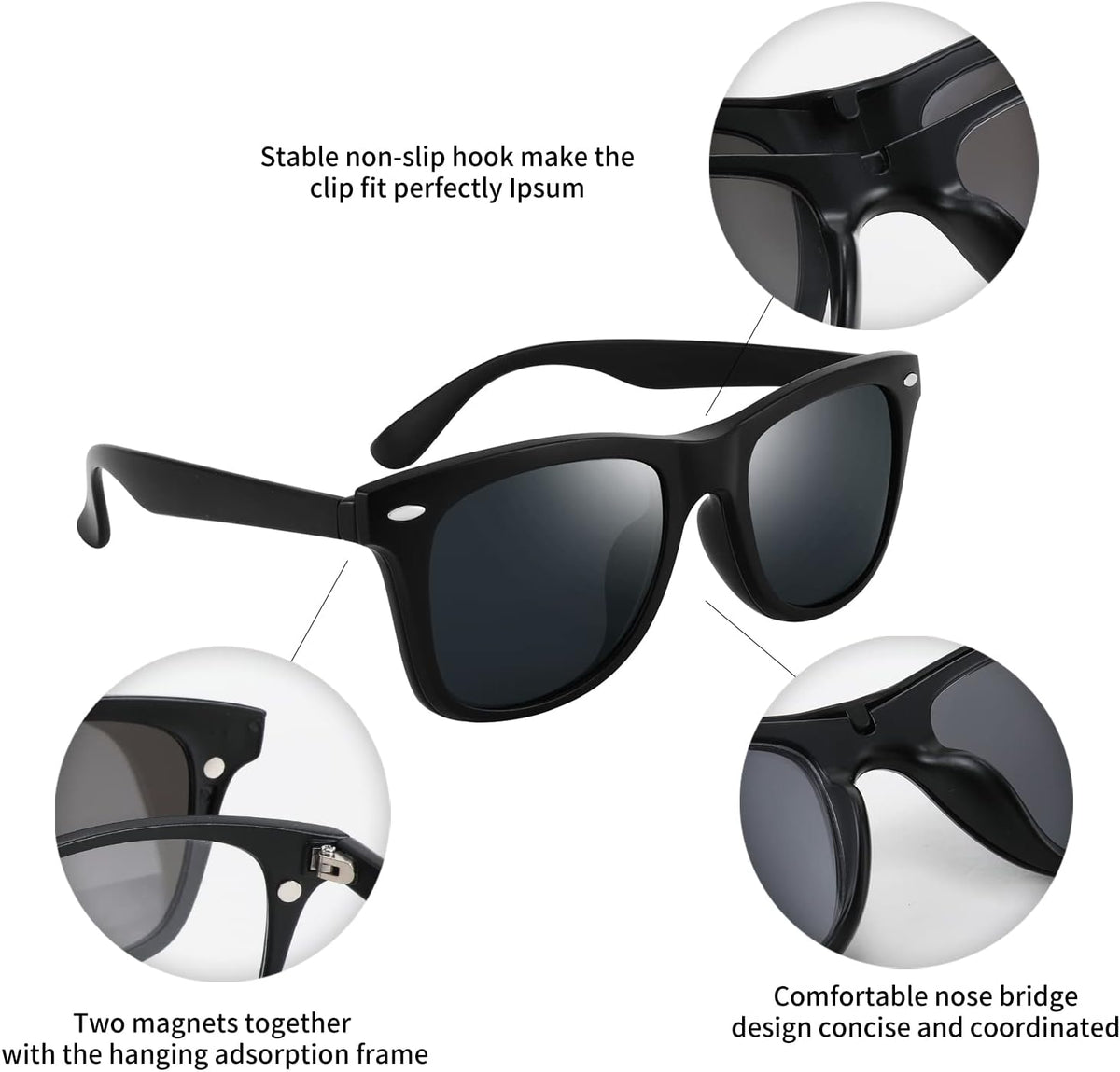 商品图片 9 | B09R13L9H4 | FEISEDY Magnetic Clip on Sunglasses TR90 Frame TAC 5pcs Replacement Lens Set Sunglasses for Men Women B2884