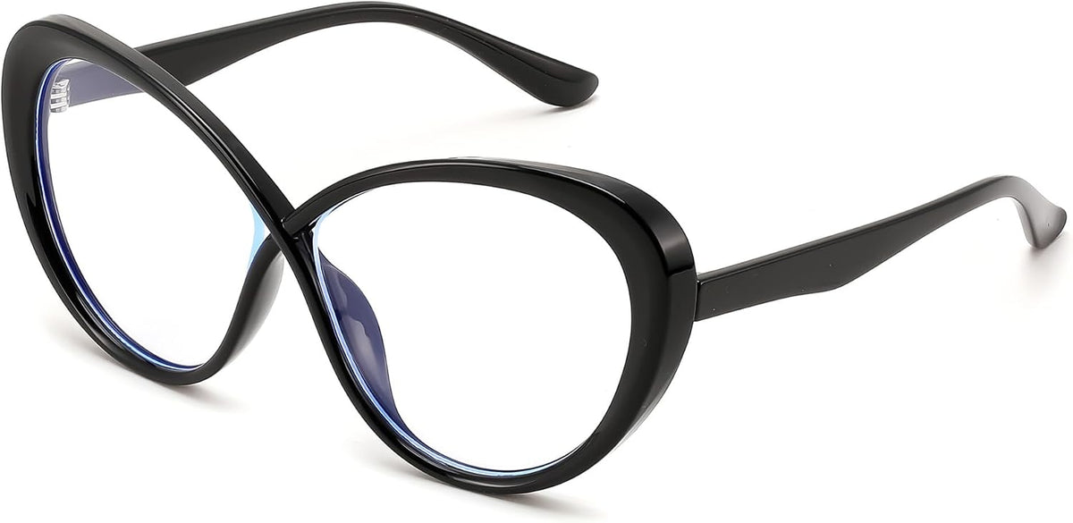 Black / 60 Millimeters | B0GXYT4NX9 | FEISEDY Oversized Cat Eye Blue Light Blocking Glasses for Woman, Retro Cateye Eyeglasses, Stylish Bluelight Glasses B0454
