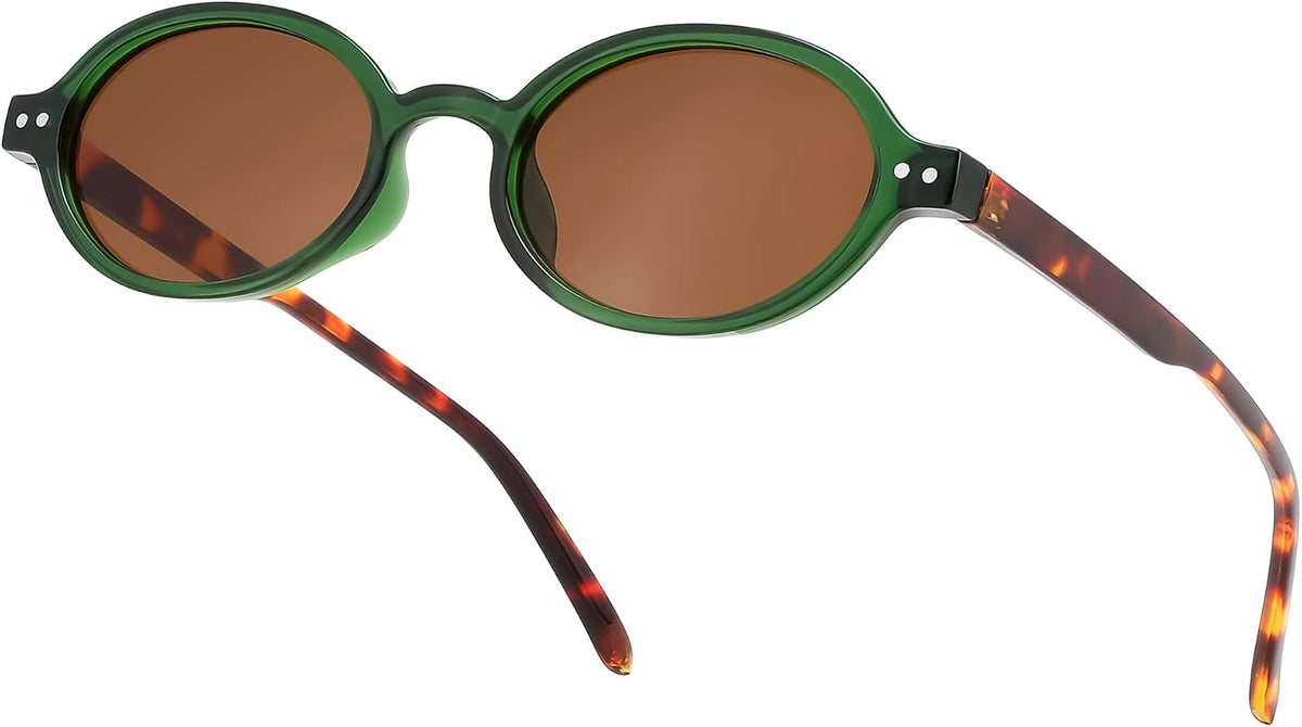 Green Frame Tortoise Legs + Tea Lens / 48 Millimeters | B0GV61HCD9 | FEISEDY Retro Oval Sunglasses for Women Small 90s Y2K UV Protection B1584