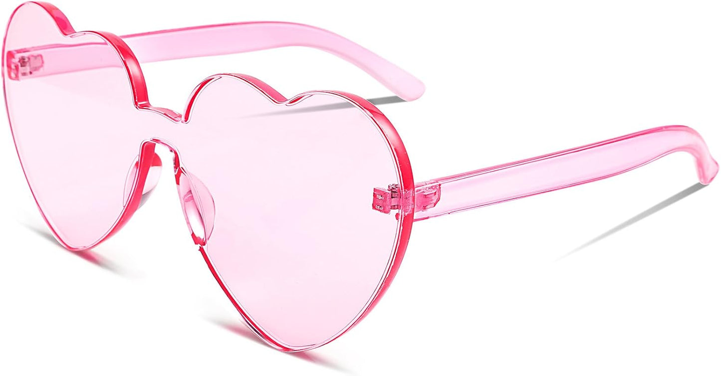 Pink | B07BLNSN3F | FEISEDY Thick Heart Sunglasses Rimless Heart Shaped Sun Glasses Women Fashion Love Glasses B2419