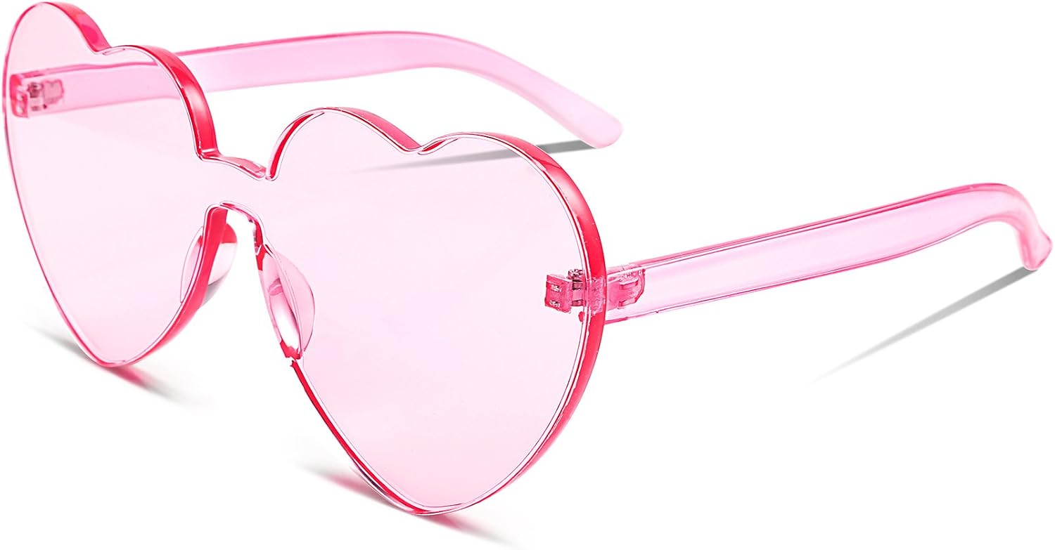 Pink | B07BLNSN3F | FEISEDY Thick Heart Sunglasses Rimless Heart Shaped Sun Glasses Women Fashion Love Glasses B2419