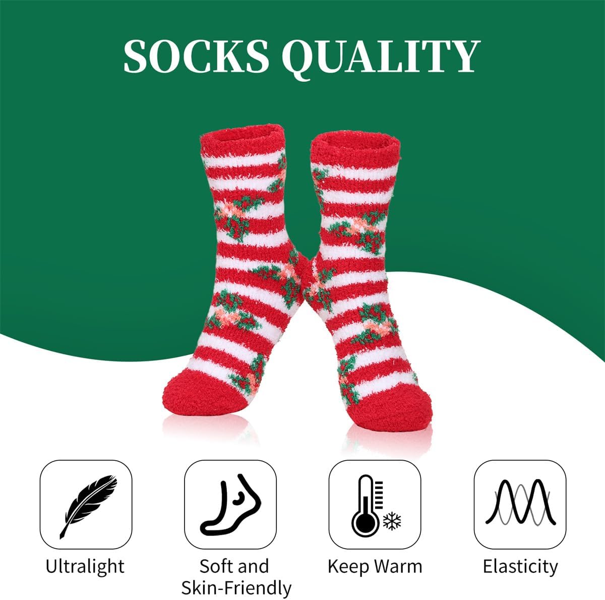 商品图片 5 | B0FQJHHPTV | Christmas Socks for Women - Holiday Socks Cozy Fleece Winter Socks Super Thick Warm Mid-Crew (Size 5.5-10) Fun Festive Style