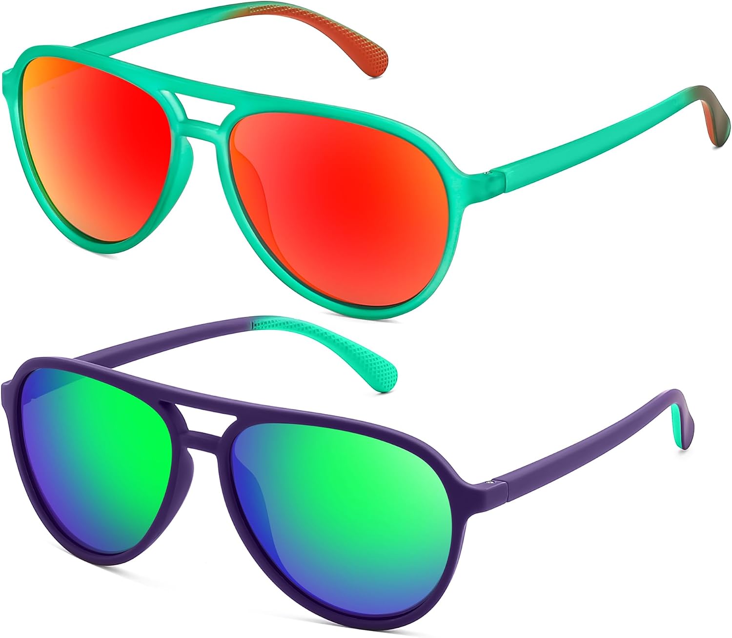 B Transparent Green/Red+purple/Green 004f2 / 56 Millimeters | B0FY6HK2VD | FEISEDY Polarized Aviator Sunglasses for Men Women Trendy Sports B0324 | 100% UV400 protection, HD TAC lenses, Lightweight & durable, Driving, Hiking, Fishing, 50% recycled materials