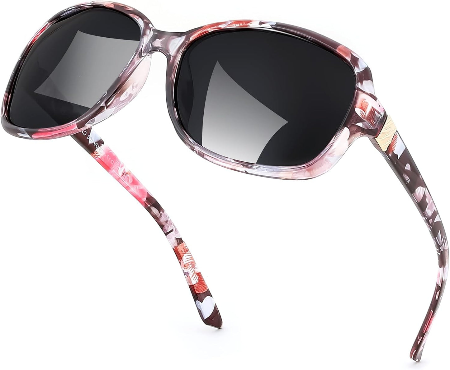 Floral Frame & Grey Lens / 58 Millimeters | B0FZKGPZL4 | FEISEDY Polarized Sunglasses for Women Classic Vintage UV400 Shade | Trendy Square Wraparound Ladies Sun Glasses B0309