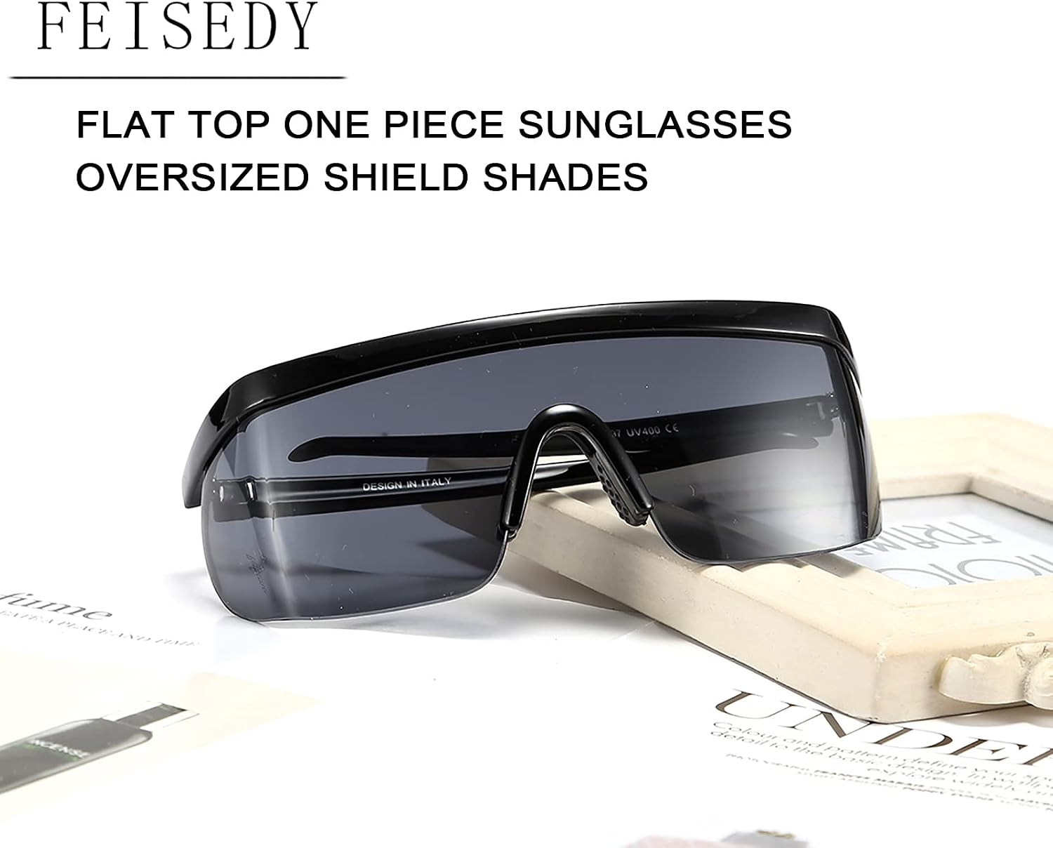 商品图片 59 | B096SD9GGG | FEISEDY Oversized Mirror Shield Sport 80s Sunglasses Ski Goggles Flat Top One Piece Futuristic Visor Women Men B2522