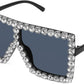 003 White Diamond & Light Grey Lens / 64 Millimeters | B096Z1G7B4 | FEISEDY Oversized Sparkling Crystal Sunglasses Disco Diamond Flat Top Fashion Square Large Shades B2782