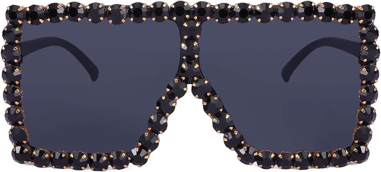 商品图片 4 | B096YZPRF2 | FEISEDY Oversized Sparkling Crystal Sunglasses Disco Diamond Flat Top Fashion Square Large Shades B2782