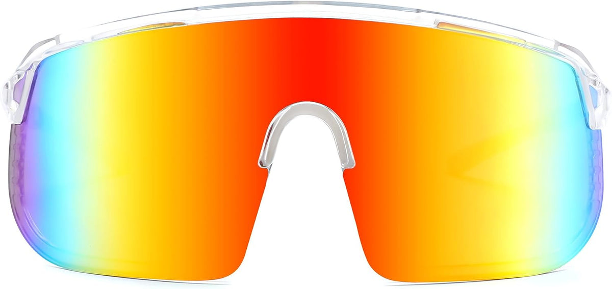 Transparent Frame Red Mirrored Lens / Large | B0DGTQ6167 | FEISEDY Sports Sunglasses for Men and Women, Large Rectangular Lens, Baseball Cycling Running Sunglasses B0243