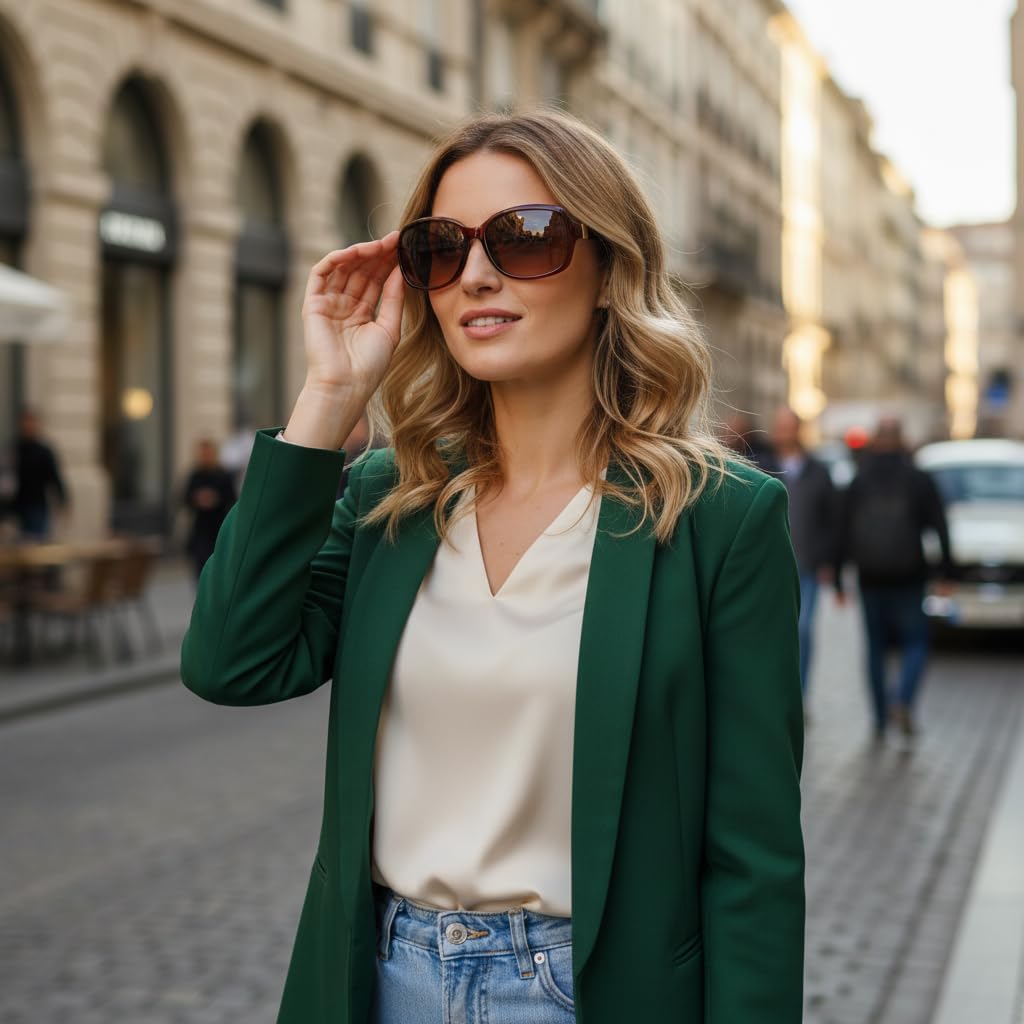 商品图片 44 | B0FZKDK786 | FEISEDY Polarized Sunglasses for Women Classic Vintage UV400 Shade | Trendy Square Wraparound Ladies Sun Glasses B0309