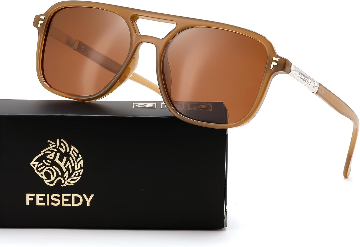 Light Brown Frame Brown Lens / 53 Millimeters | B0H2V5T7XD | FEISEDY Retro Polarized Aviator Square Sunglasses for Women Men UV400 B0357