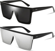 Z2pack (Black+silver Mirrored) / 60 Millimeters | B0F8THKLH3 | FEISEDY Oversized Sunglasses Mens Womens Flat Top Square Trendy Visor Shades UV400 B2470