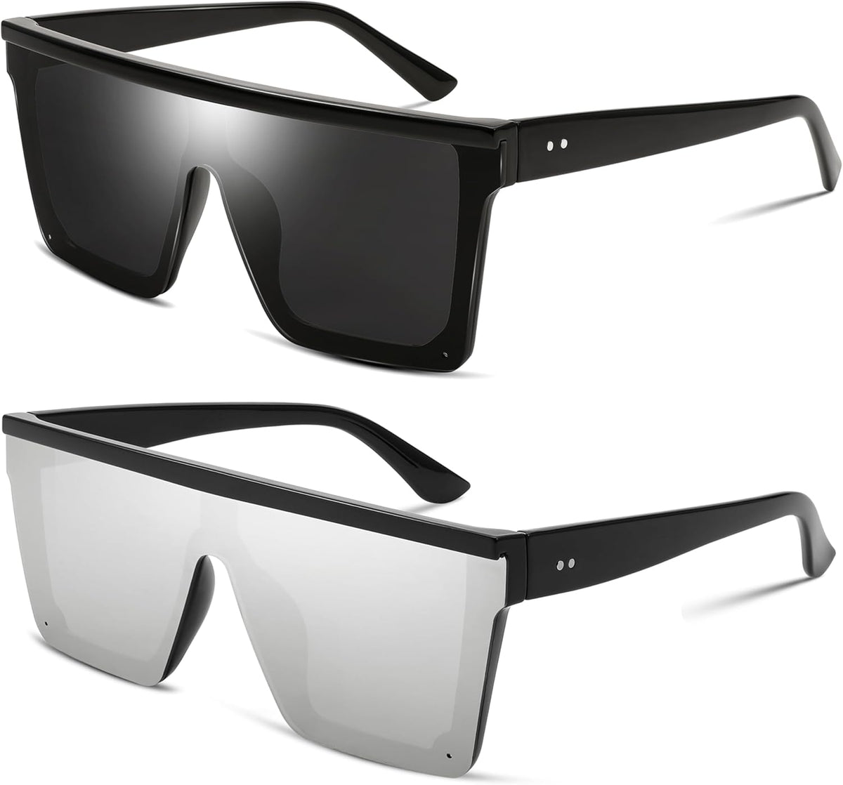 Z2pack (Black+silver Mirrored) / 60 Millimeters | B0F8THKLH3 | FEISEDY Oversized Sunglasses Mens Womens Flat Top Square Trendy Visor Shades UV400 B2470