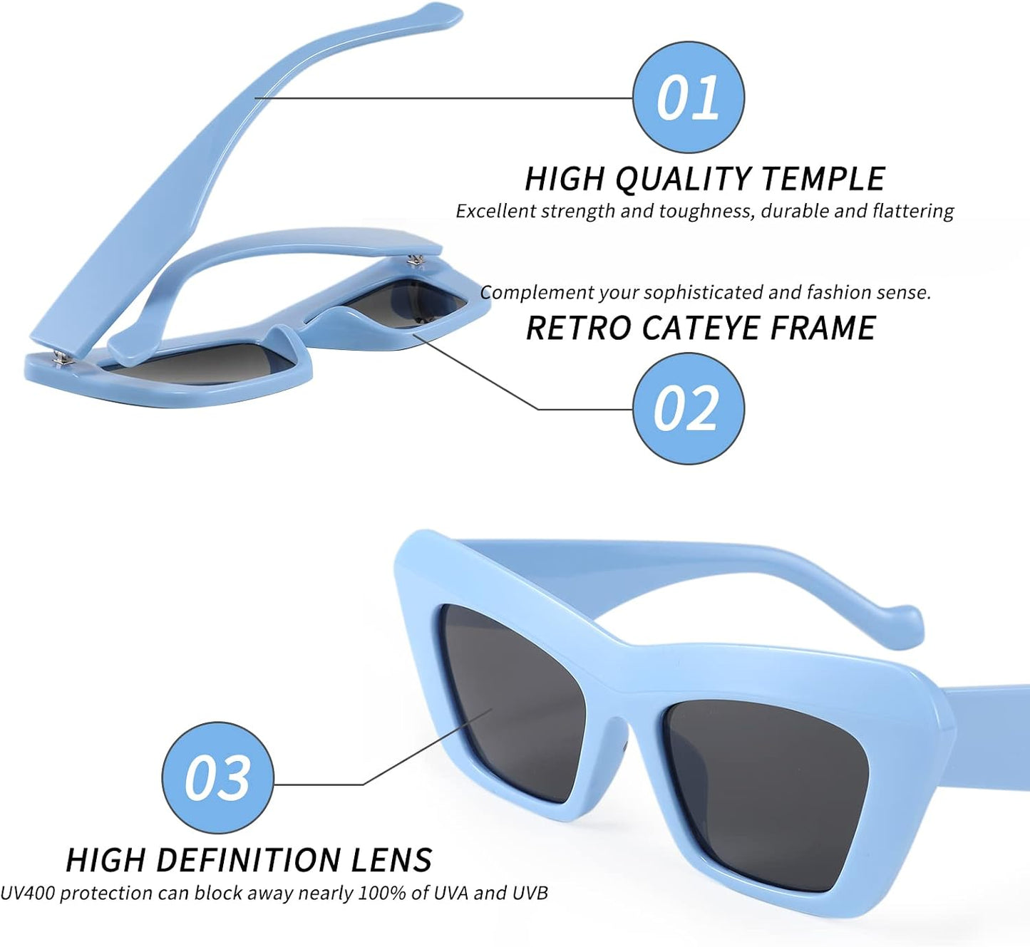 商品图片 39 | B09TFBWQ5G | FEISEDY Retro Square Cat Eye Sunglasses Jelly Colored Women Men 90s B2902
