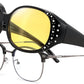 Black/Yellow / 61 Millimeters | B0GRVLZS7S | FEISEDY Women's Polarized Wrap-Around Fit Over Sunglasses with Rhinestones, Anti-Glare Driving Sun Glasses B0362