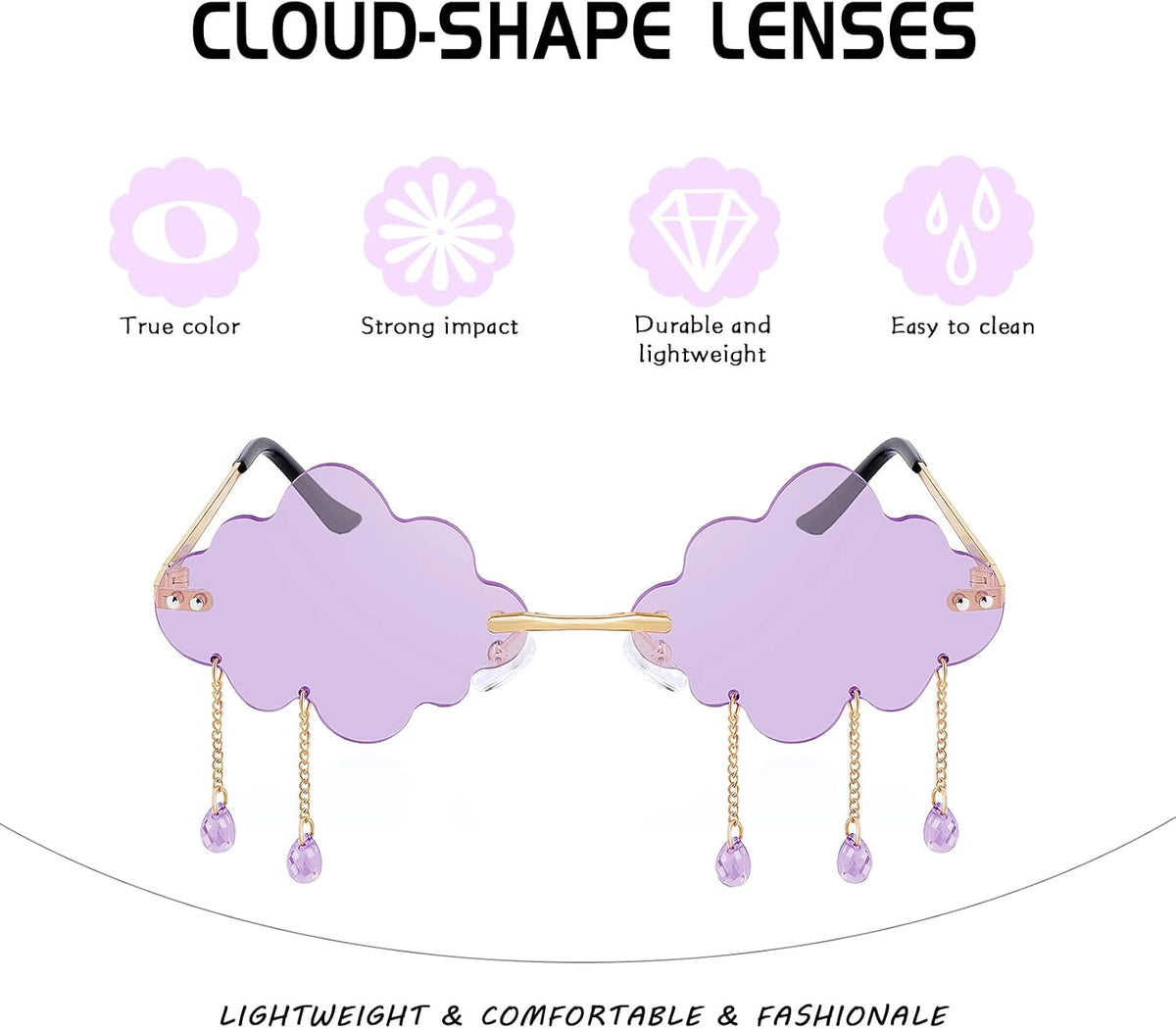 ÉÌƷͼƬ 39 | B09K7C4FB7 | FEISEDY Retro Dripping Cloud Shaped Tassel Sunglasses Rimless Women Funny Party Disco Eyewear B2834