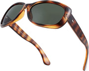 003 Tortoise Frame/G-15 Green / 57 Millimeters | B094CCZ256 | FEISEDY Vintage Square Polarized Sunglasses for Women Men Havana Thick Wrap Around Sun Glasses UV400 B2703