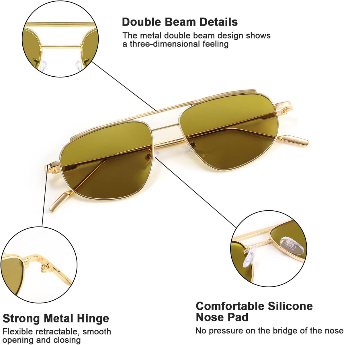 ÉÌƷͼƬ 34 | B09XDVK9DG | FEISEDY Retro Trendy Aviator Sunglasses Women Men 90s Small Vintage Glasses Stylish Gold Metal Oval Sunglasses B2906
