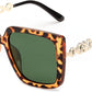 Leopard Frame Polarized Dark Green Lens / 55 Millimeters | B0CXDXL5KL | FEISEDY Sunglasses Womens Trendy, Oversized Square Shades, Pearl Inlay Cat Eye Frame UV400 Protection B2625