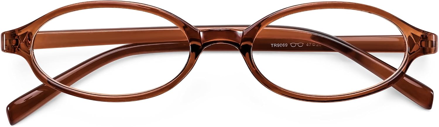 Transparent Tea / 47 Millimeters | B0DKNKBFBX | FEISEDY Y2K Retro Oval Nerd Blue Light Glasses for Women B0258