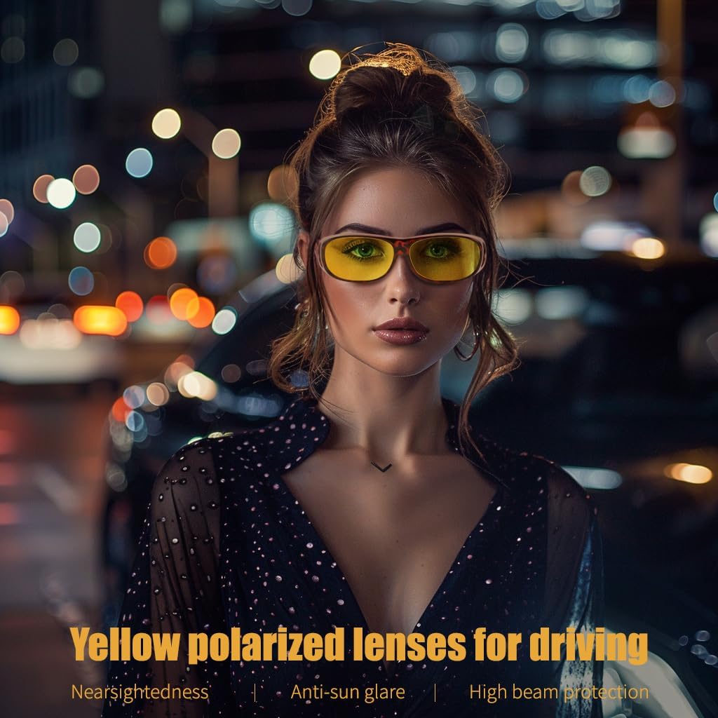 ÉÌƷͼƬ 5 | B0D9JP97HF | FEISEDY Night Driving Glasses,Men Women Fit Over Sunglasses, Anti Glare Polarized HD Night Vision Glasses Yellow Lens B0221