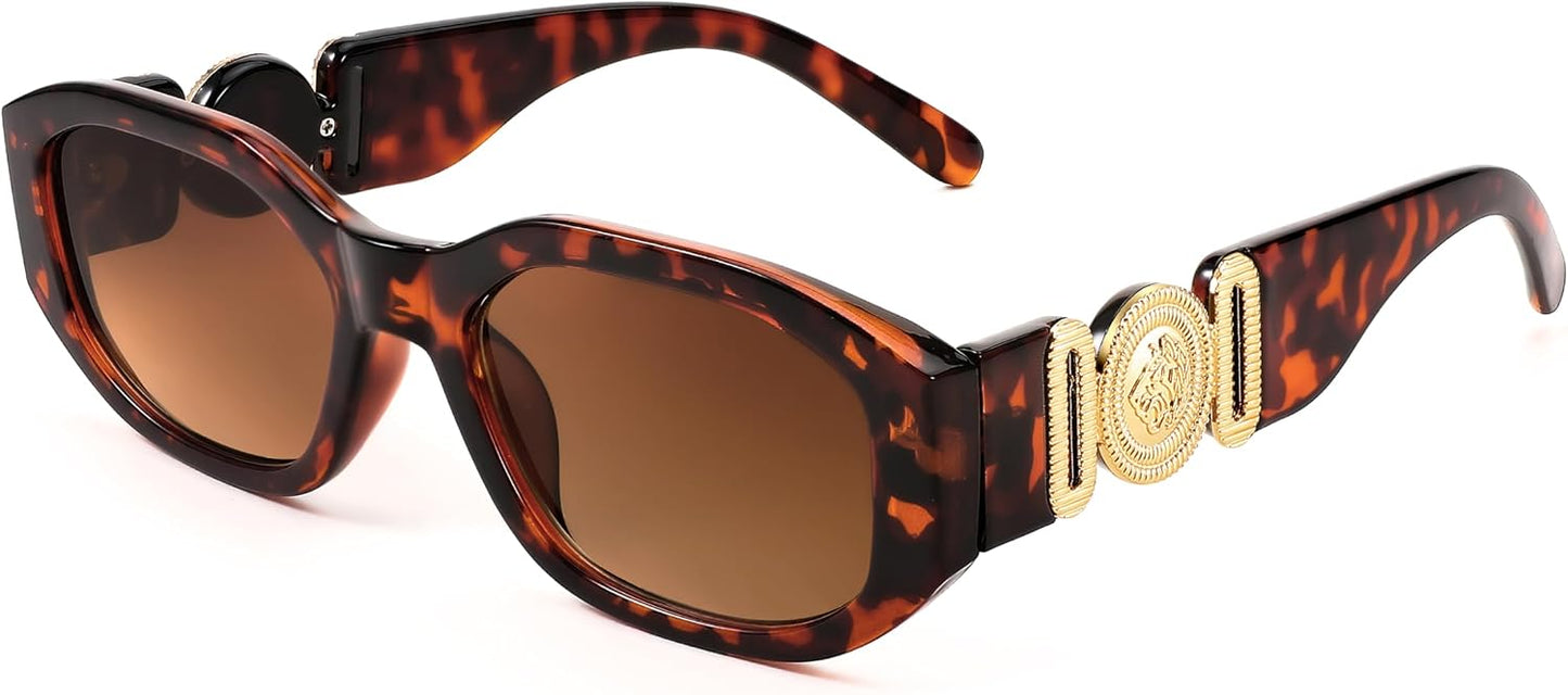 004 Leopard Frame/Tea Lens / 54 Millimeters | B0B5V5HHP4 | FEISEDY Retro Trendy Rectangle Sunglasses Women Men Narrow Shades B2322