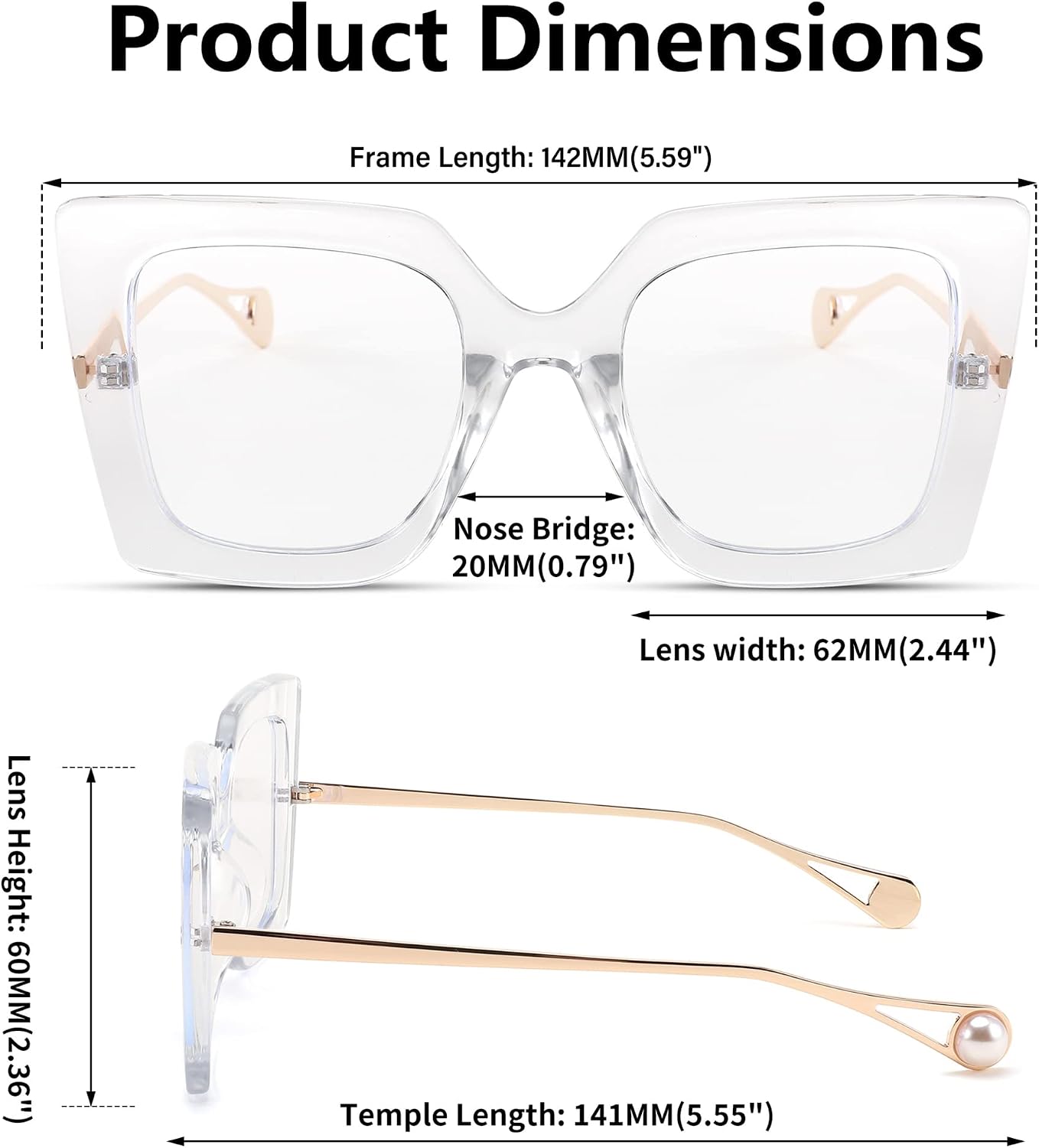 商品图片 55 | B08DF5QRXC | FEISEDY Oversized Square Blue Light Blocking Glasses Eye Strain Glare Pearl Inlay Arm Cat Eye Fashion Eyewear B2639