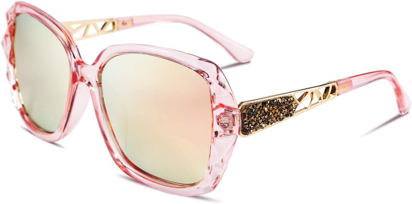Clear Pink / 56 Millimeters | B07ZMBCKBY | FEISEDY Polarized Women Square Sunglasses Sparkling Composite Shiny Frame B2289