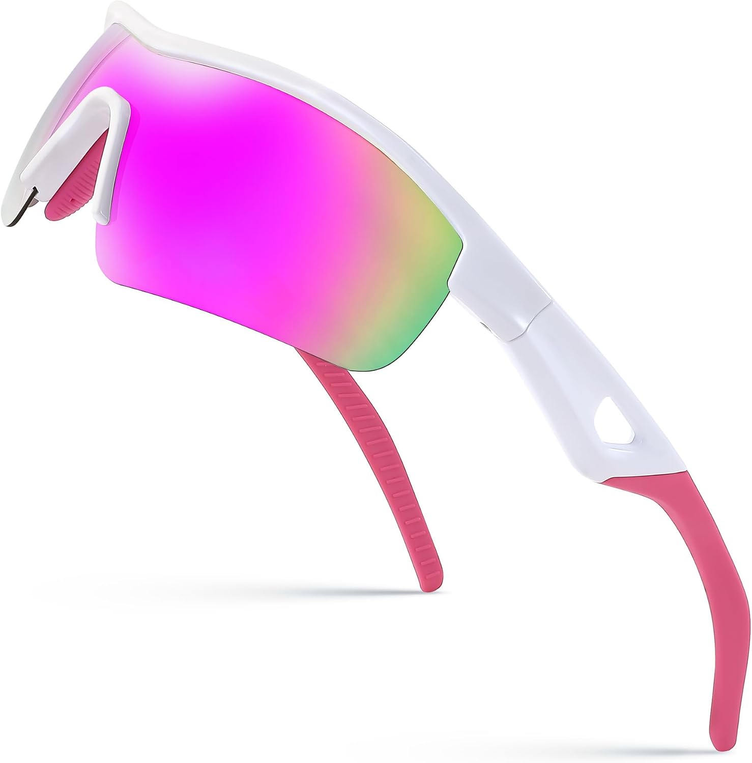 005 White Frame & Pink Mirror / 135 Millimeters | B0C7171WLR | FEISEDY Men Sunglasses, Polarized Cycling Sunglasses, UV400 Sports Baseball Running Fishing Hiking Shades B2372