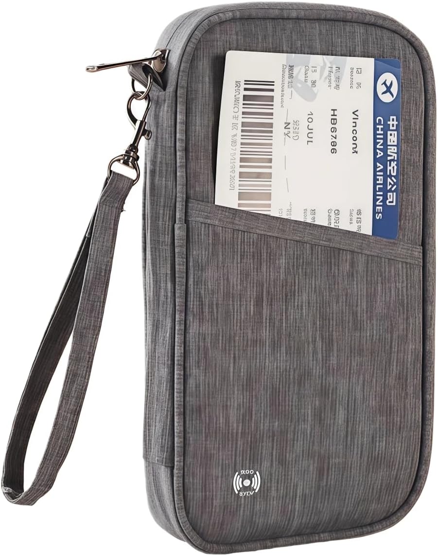 Grey | B0G91D1WNV | Passport Holder for Travel Women Document Organizer RFID Blocking Passport Wallet Men Portable Case for ID Cards with Zipper