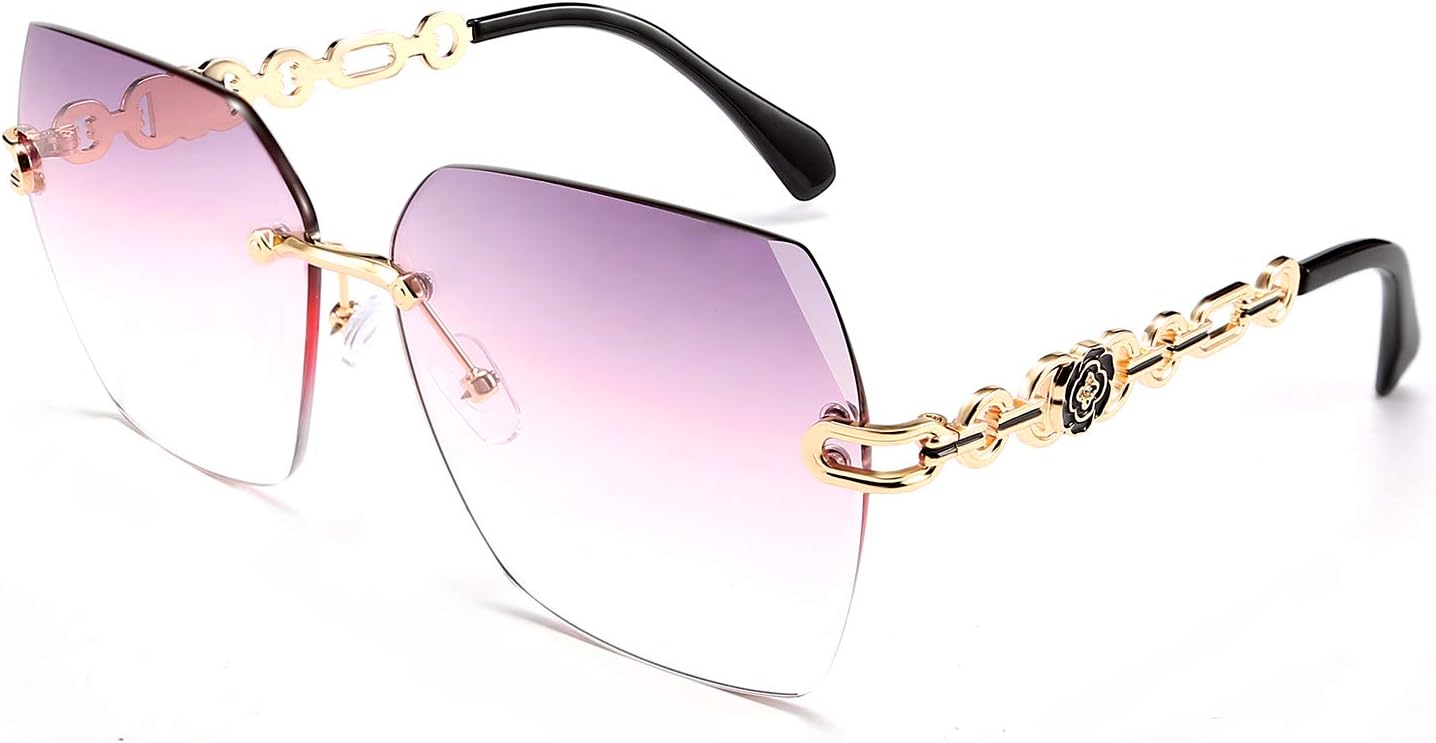 004 Grey-pink | B083VSDP44 | FEISEDY Classic Rimless Sunglasses Women Metal Frame Diamond Cutting Lens Sun Glasses B2567