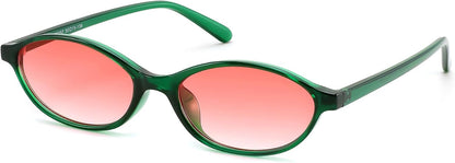 FEISEDY Retro Oval Cat Eye Sunglasses for Women 90s Narrow Lightweight Shades Y2k Trendy Sunnies B0257 | BLUE Series - Green/Gradient Red