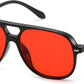 Black & Red / 56 Millimeters | B0H1W8GX5S | FEISEDY Retro Square Aviator Sunglasses Women Men Double Bridge B0443