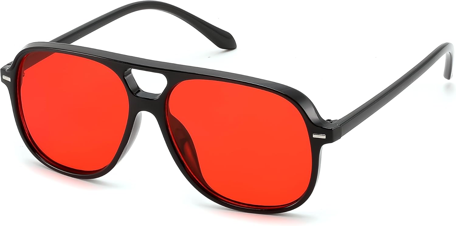 Black & Red / 56 Millimeters | B0H1W8GX5S | FEISEDY Retro Square Aviator Sunglasses Women Men Double Bridge B0443