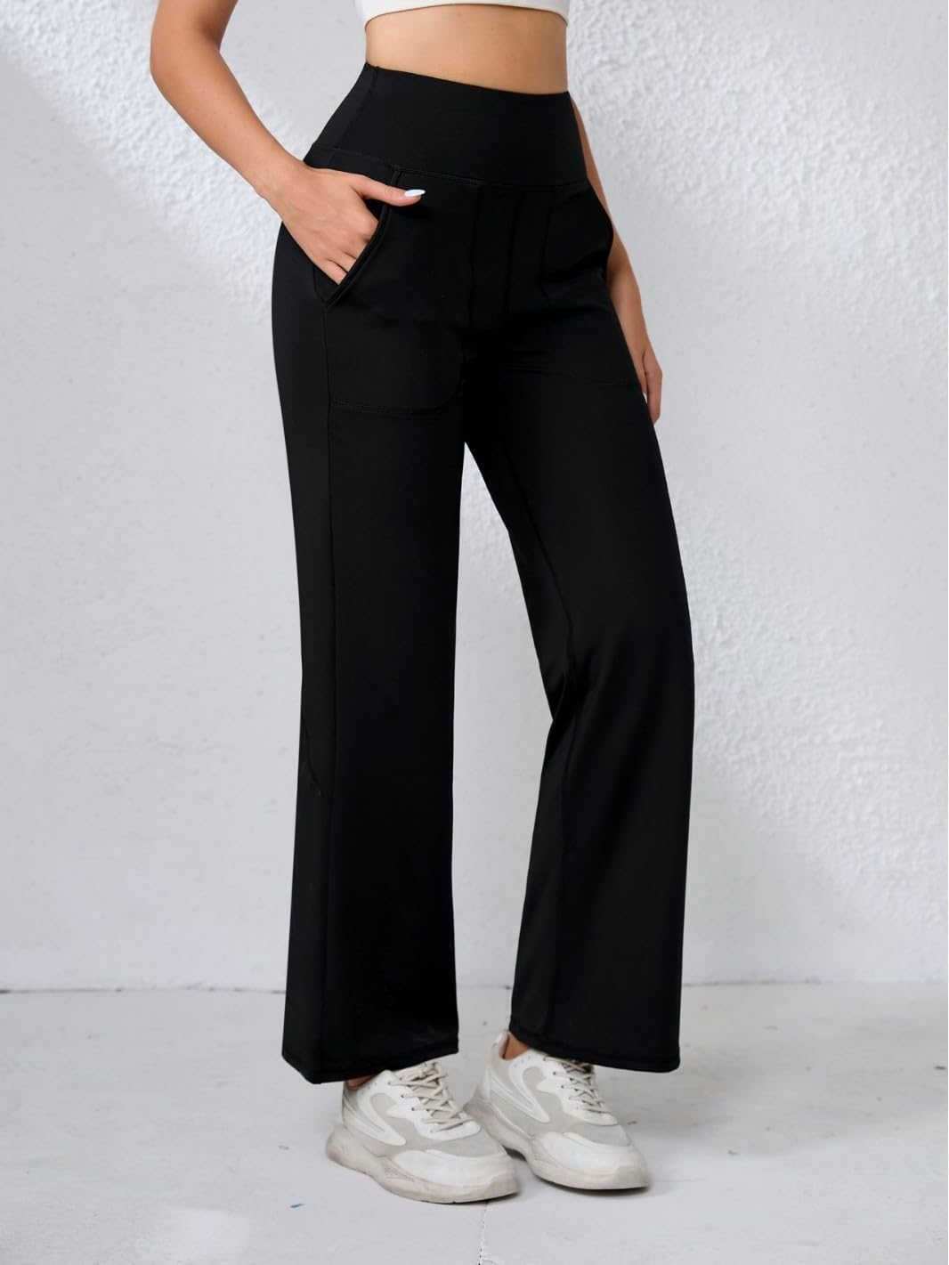 商品图片 3 | B0GPQJ2YK8 | Wide Leg Pants for Women, Petite High Waist Yoga Leggings with Pockets, Tummy Control Workout Pants Lounge Sweatpants