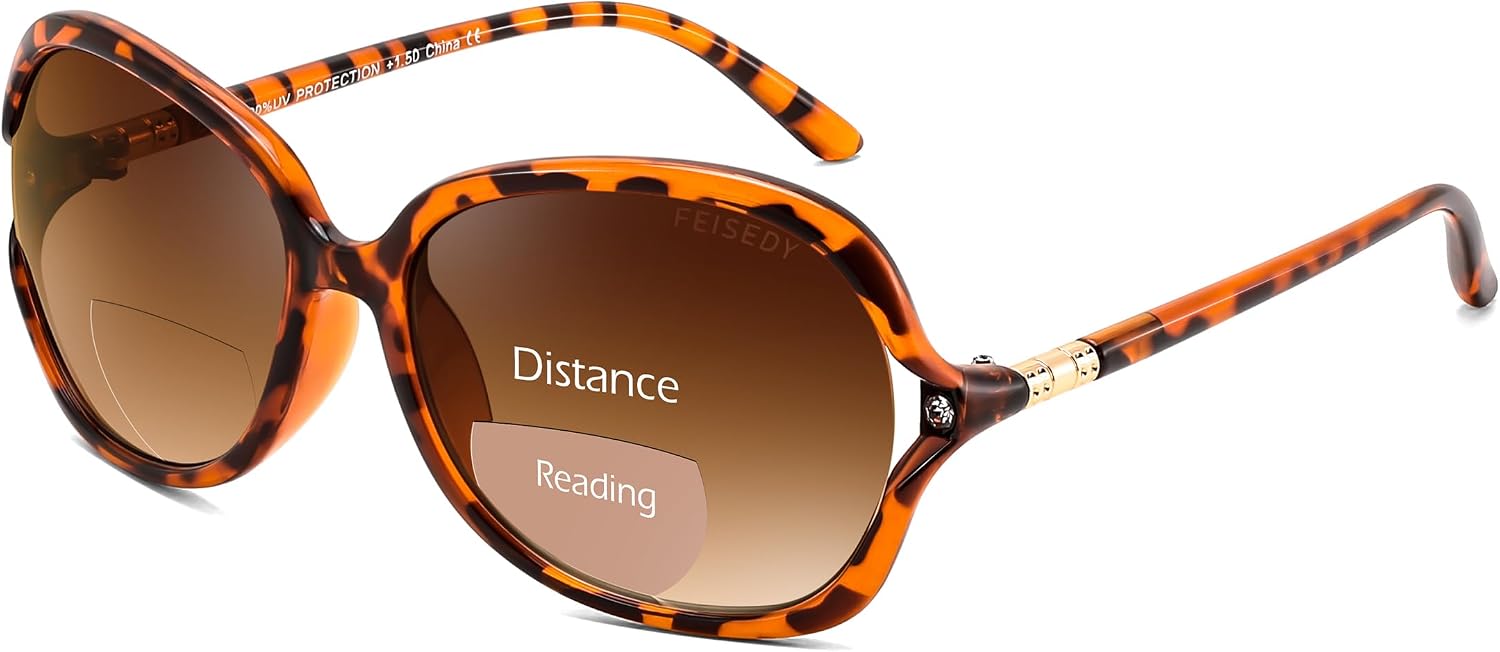 Tortoise Frame-gradient Tea Lens / 3.0 x | B0F8N7HQB2 | FEISEDY Fashion Bifocal Reader Sunglasses, Butterfly Reading Glasses B0286