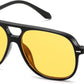 Black & Light Yellow / 56 Millimeters | B0H1W2PCB5 | FEISEDY Retro Square Aviator Sunglasses Women Men Double Bridge B0443